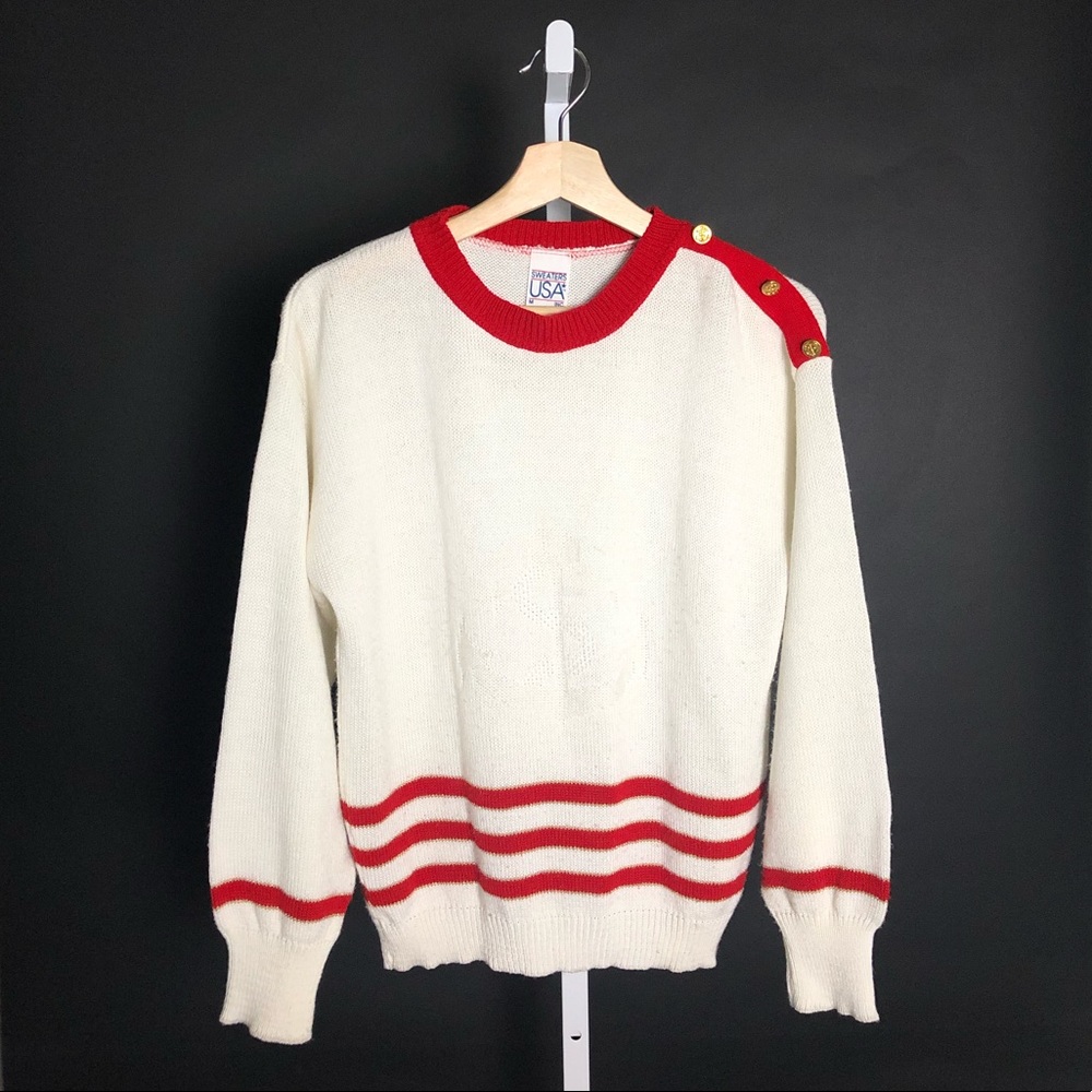 Striped Anchor Knit Pullover Sweater - White Red